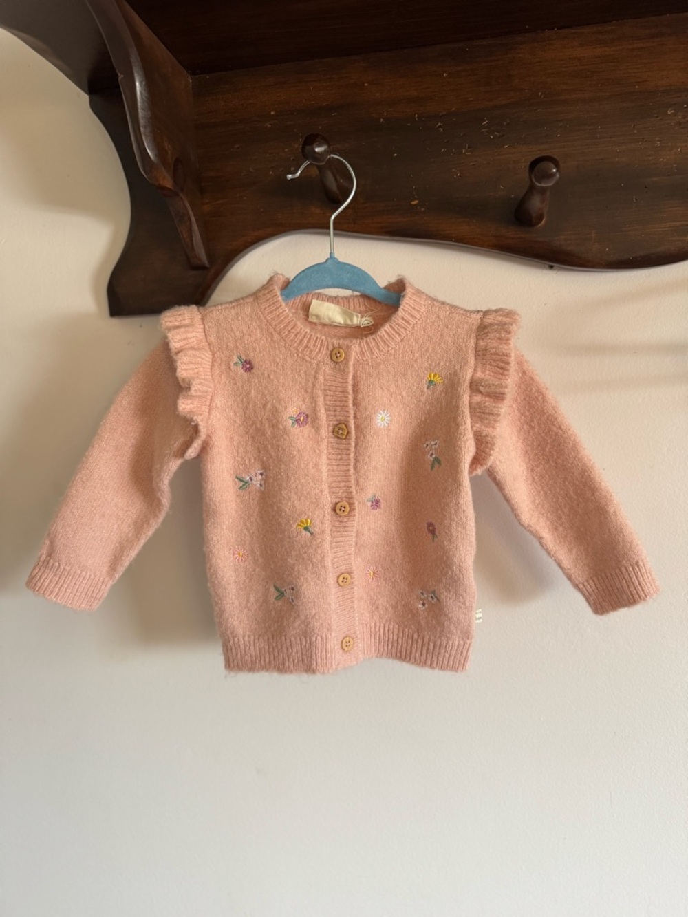 Petite Maison NONO Floral-Embroidered Ruffle-Shoulder Cardigan
